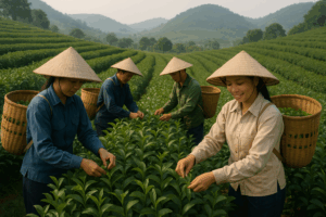 Bước 1 - thu hoạch trà